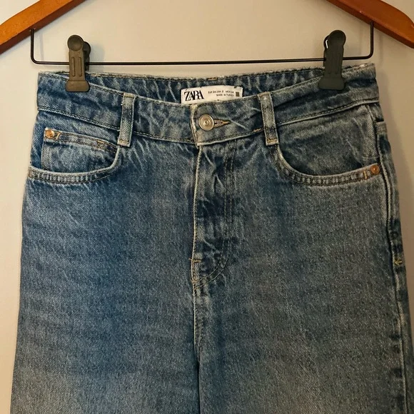 ZARA High Rise Straight Leg Ankle Length Rae Hem Jeans in Medium Wash Blue XS - Picture 5 of 9